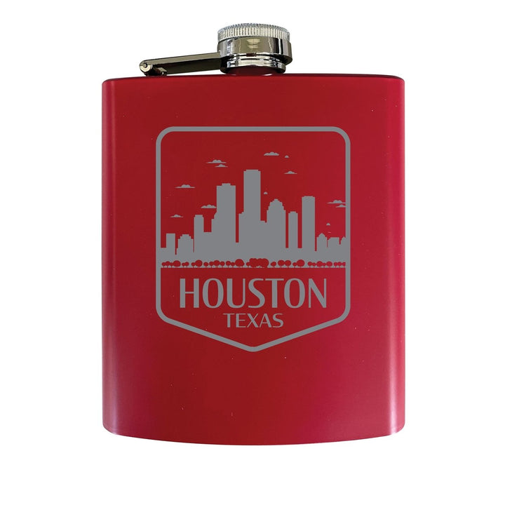 Houston Texas Souvenir 7 oz Engraved Steel Flask Matte Finish Image 1