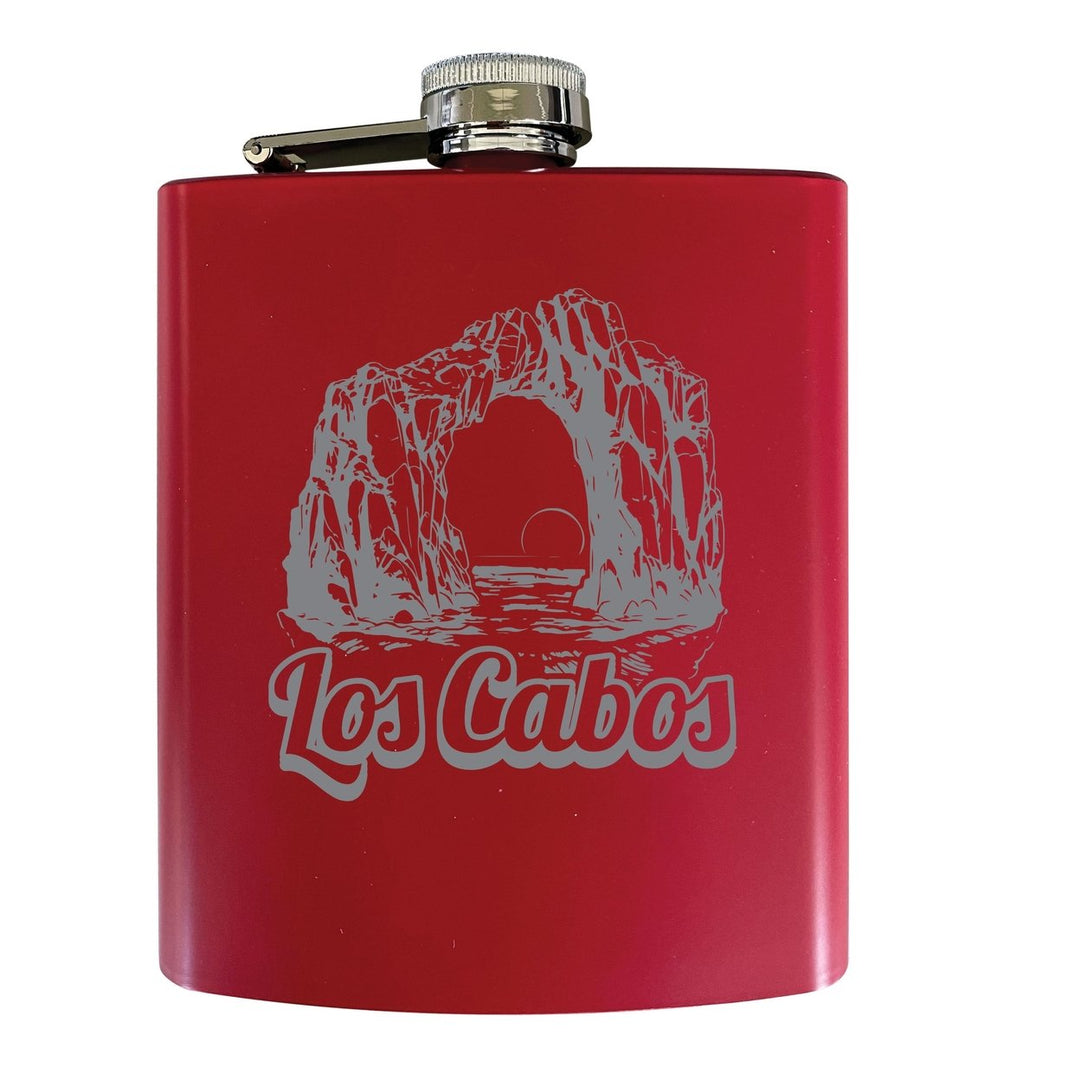 Los Cabos Mexico Souvenir 7 oz Engraved Steel Flask Matte Finish Image 1