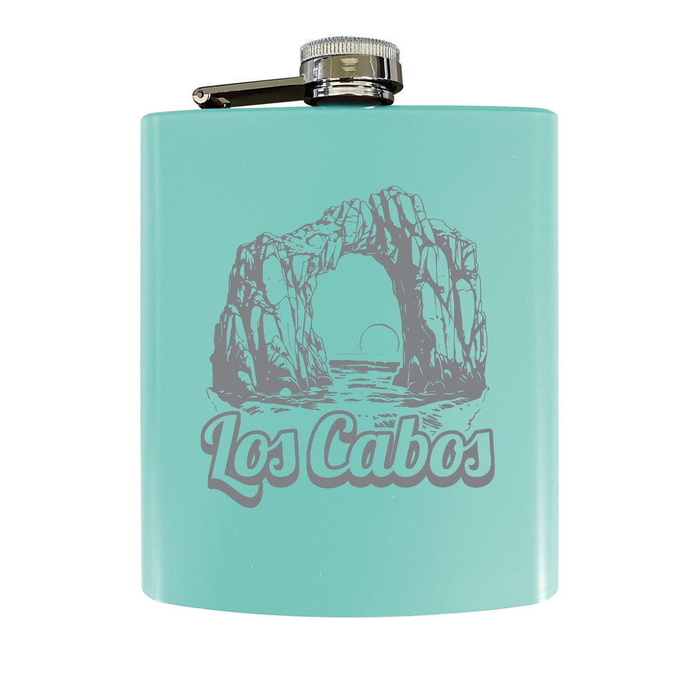 Los Cabos Mexico Souvenir 7 oz Engraved Steel Flask Matte Finish Image 2