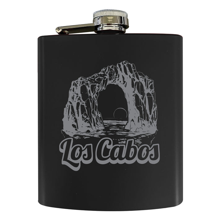 Los Cabos Mexico Souvenir 7 oz Engraved Steel Flask Matte Finish Image 3