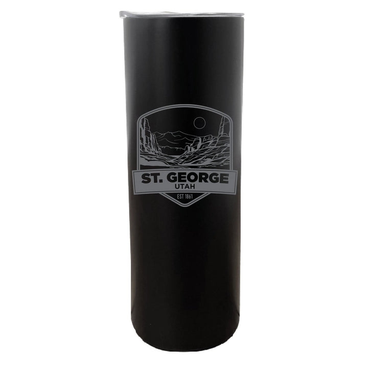 St. George Utah Souvenir 20 oz Engraved Insulated Stainless Steel Skinny Tumbler Image 1