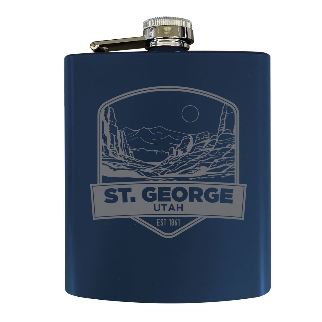 St. George Utah Souvenir 7 oz Engraved Steel Flask Matte Finish Image 1