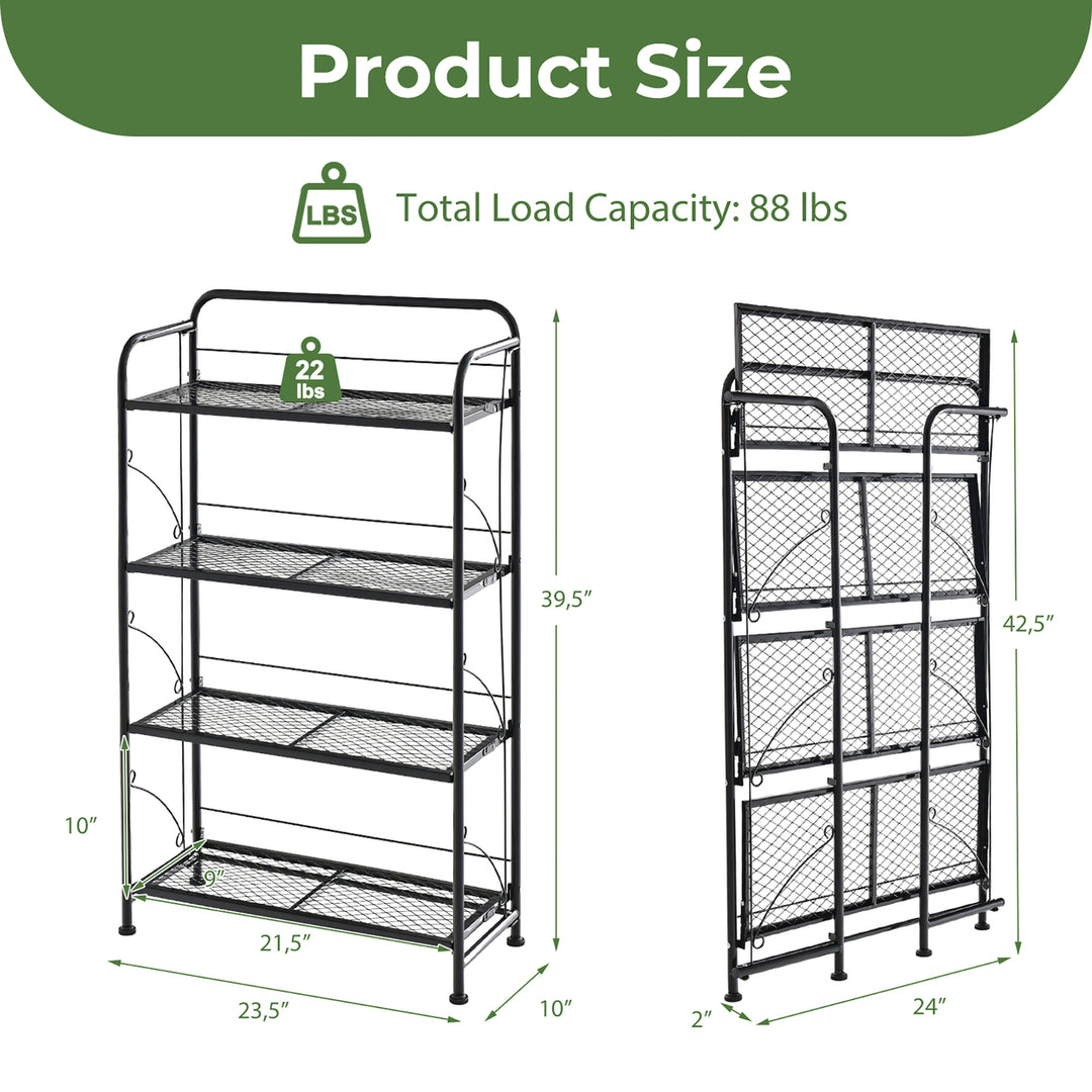 4 Tires Collapsible Plant Stand Rack Multiple Metal Shelf w/ Adjustable Shelf Image 3