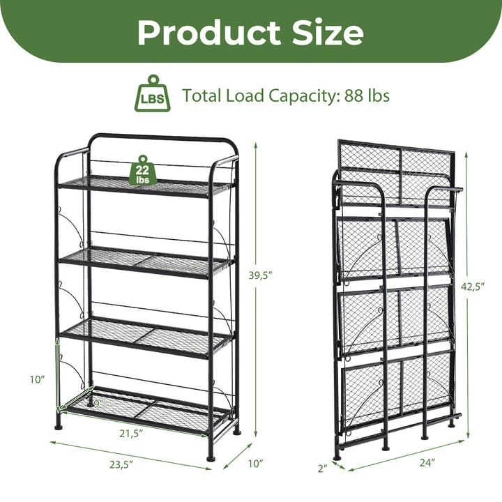 4 Tires Collapsible Plant Stand Rack Multiple Metal Shelf w/ Adjustable Shelf Image 3