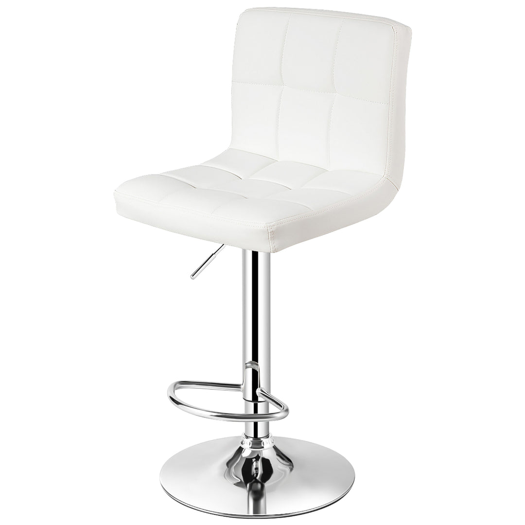 Adjustable Armless Bar Stool Full Back Swivel Kitchen Counter Bar Chair PU Leather White Image 5