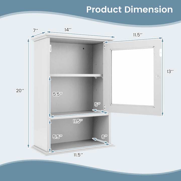 Wall Mounted Bathroom Cabinet Storage Organize Hanging Medicine Adjustable Shelf Image 3