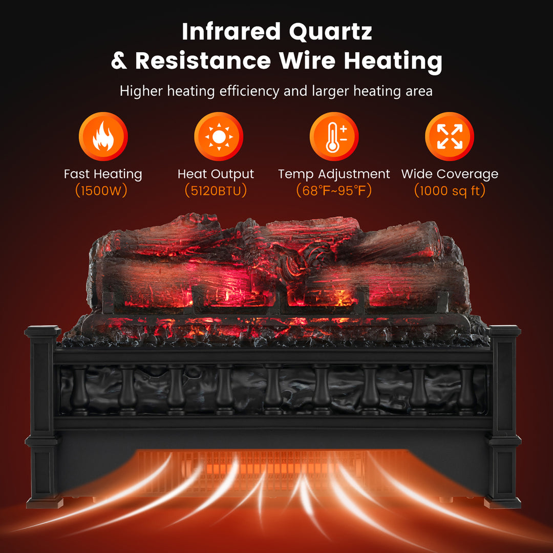 20 Infrared Quartz Electric Fireplace Heater W/ Pinewood Ember Bed Thermostat Image 5