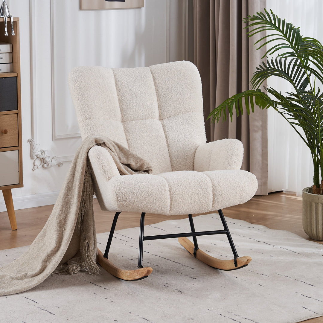 Teddy Velvet Rocking Accent Chair Upholstered Glider Armchair for Nursery Beige Image 4