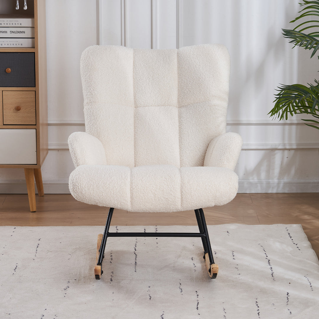 Teddy Velvet Rocking Accent Chair, Uplostered Glider Rocker Armchair for Nursery, Comfy Wingback Armchair Image 5