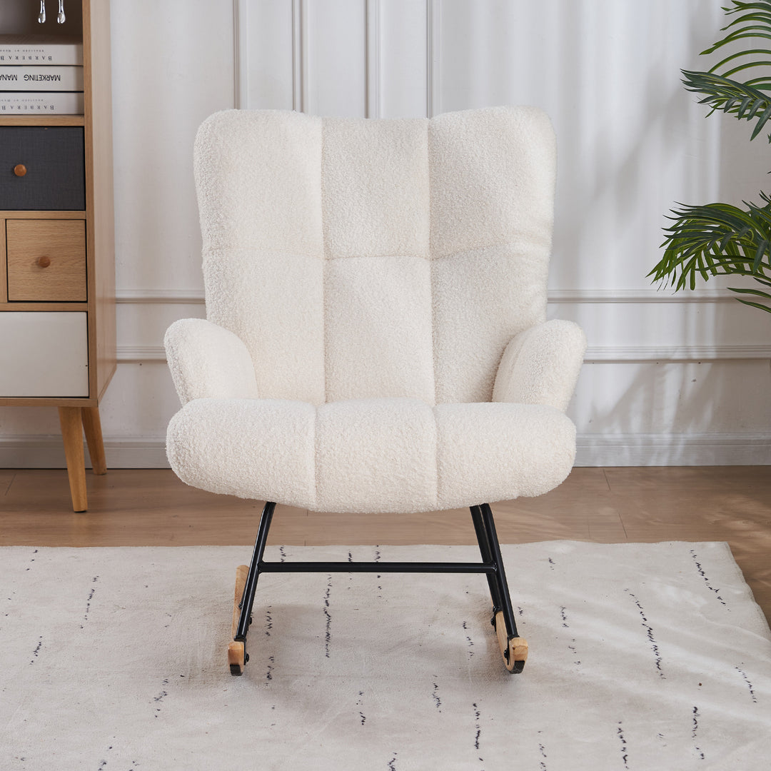 Teddy Velvet Rocking Accent Chair Upholstered Glider Armchair for Nursery Beige Image 5