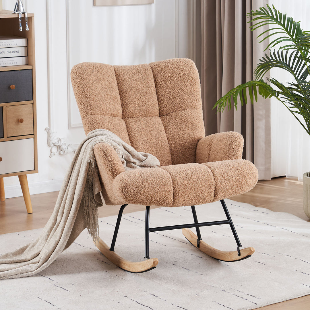 Teddy Velvet Rocking Accent Chair, Uplostered Glider Rocker Armchair for Nursery, Comfy Wingback Armchair Image 8