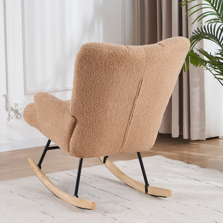 Teddy Velvet Rocking Accent Chair Upholstered Glider Armchair for Nursery Beige Image 9