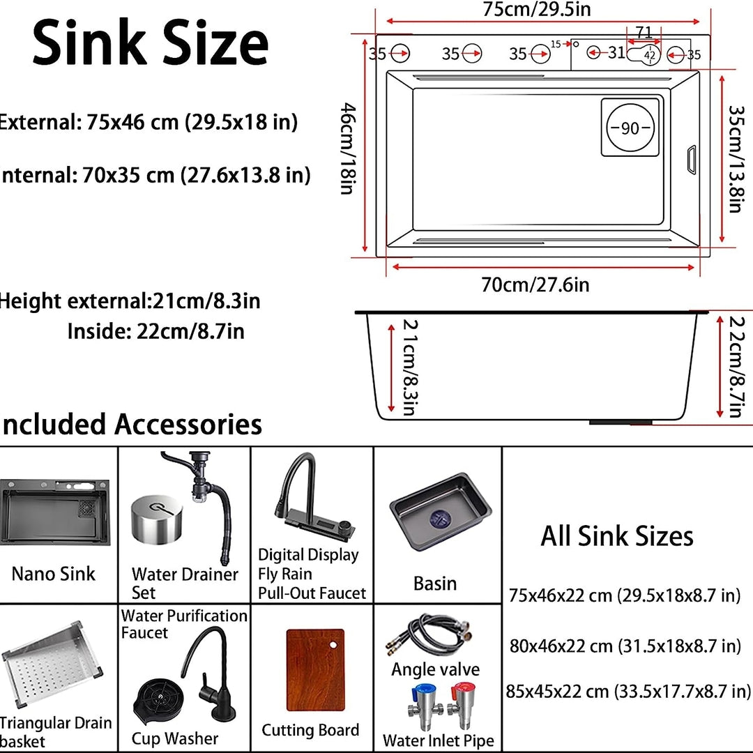 Flying Rain 29.5 Inch Stainless Steel Kitchen Sink Black Waterfall Faucet Image 8