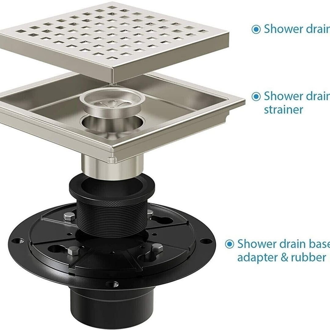 6 Inch Square Shower Floor Drain Stainless Steel Removable Grate High Flow 304 Image 2