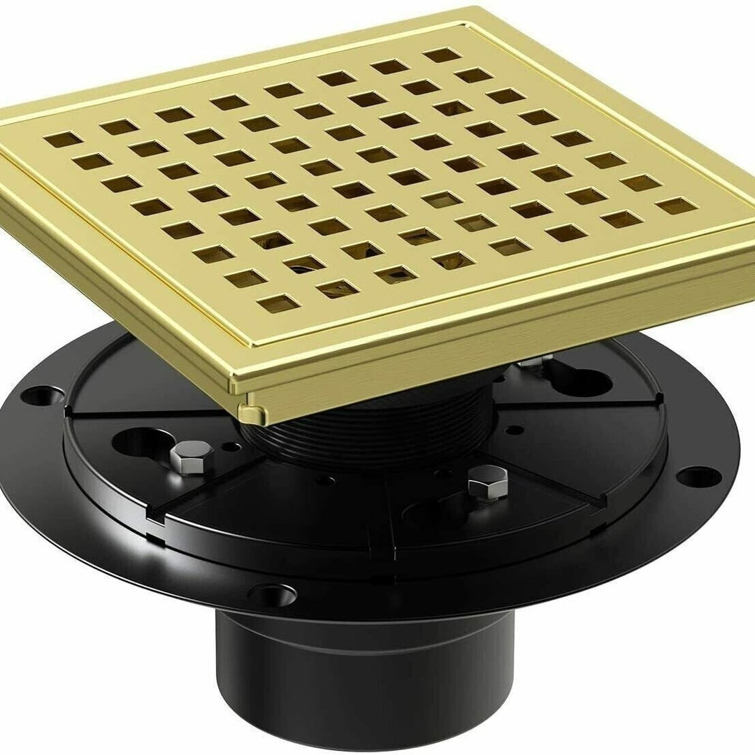 6 Inch Square Shower Floor Drain Stainless Steel Removable Grate High Flow 304 Image 4