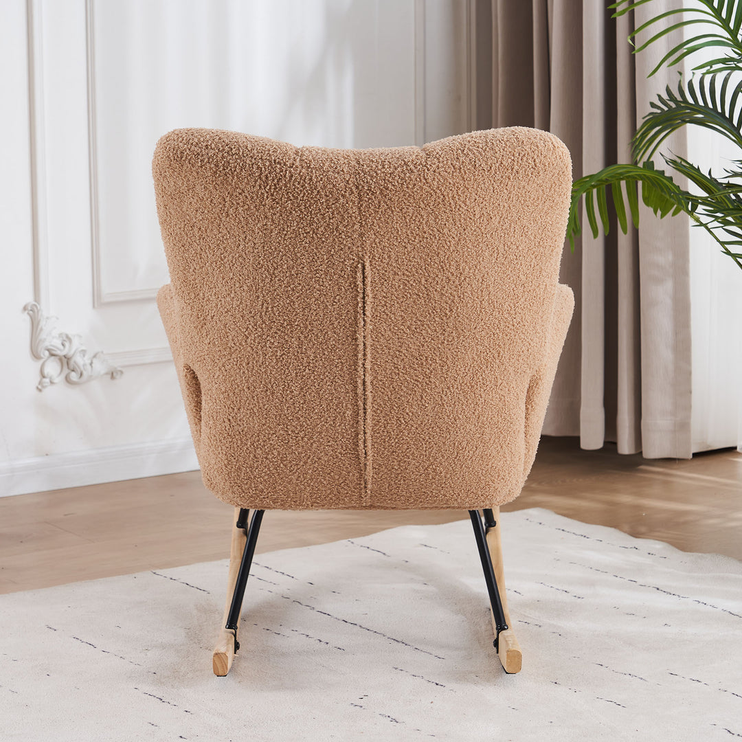 Teddy Velvet Rocking Accent Chair Upholstered Glider Armchair for Nursery Beige Image 10