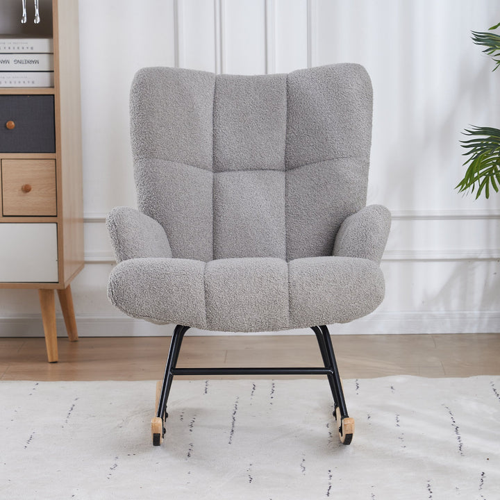 Teddy Velvet Rocking Accent Chair Upholstered Glider Armchair for Nursery Beige Image 2