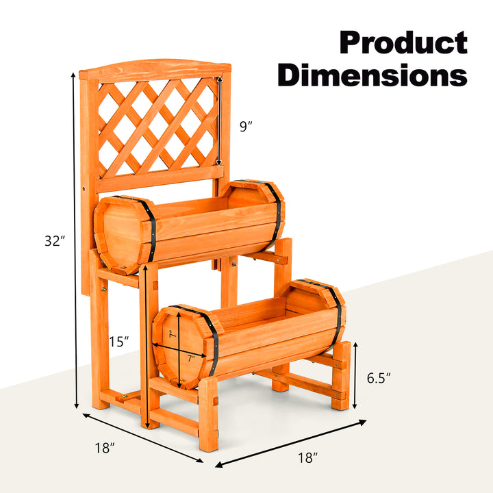 2-Tier Wooden Raised Garden Bed Container w/2 Cylindrical Planter Boxes and Trellis Image 3