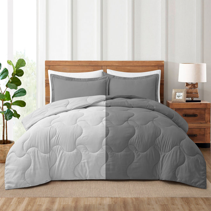 Lightweight Reversible Microfiber Down Alternative Comforter Set Twin Gray Image 1