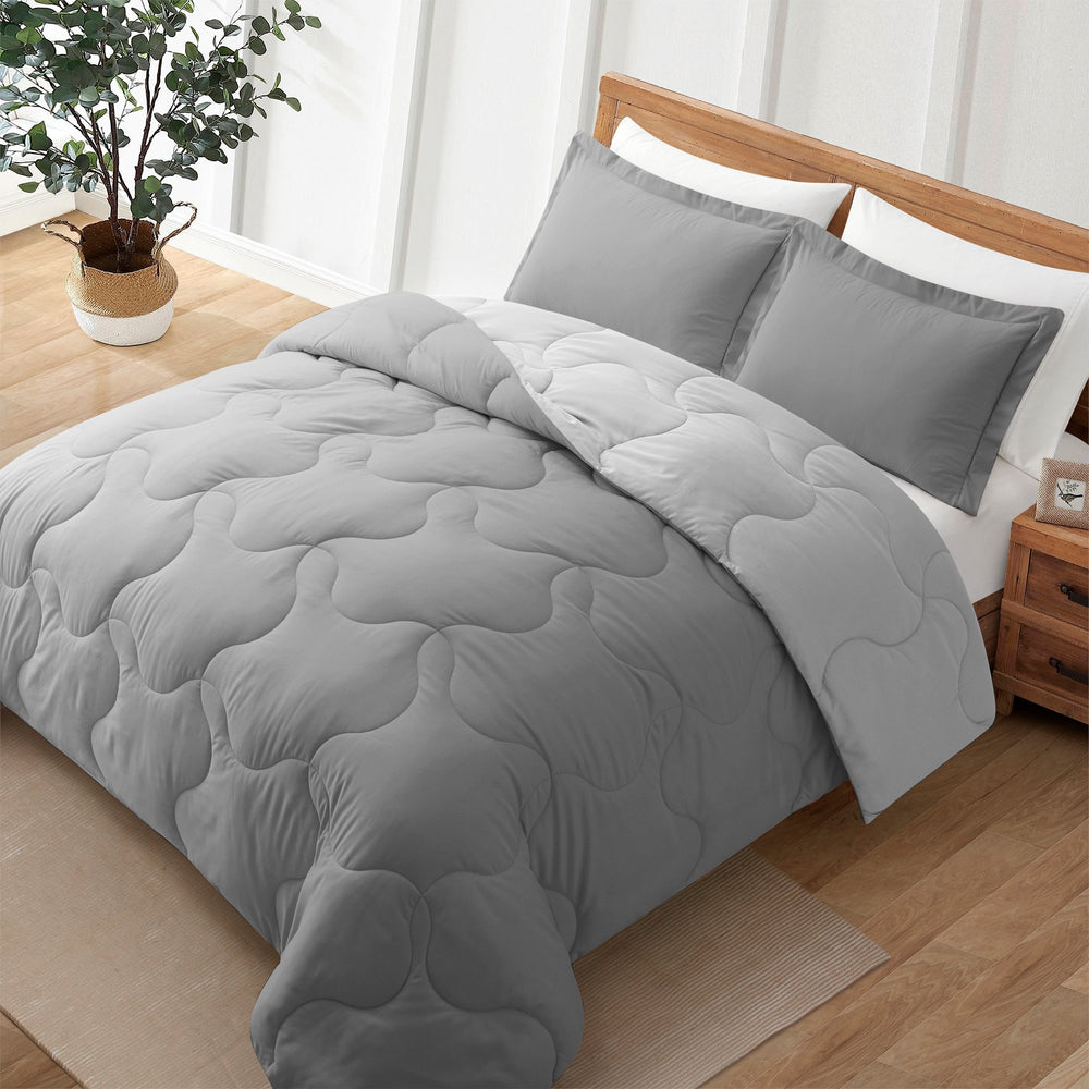 Lightweight Reversible Microfiber Down Alternative Comforter Set, Dark GrayandLight Gray, Twin Image 2