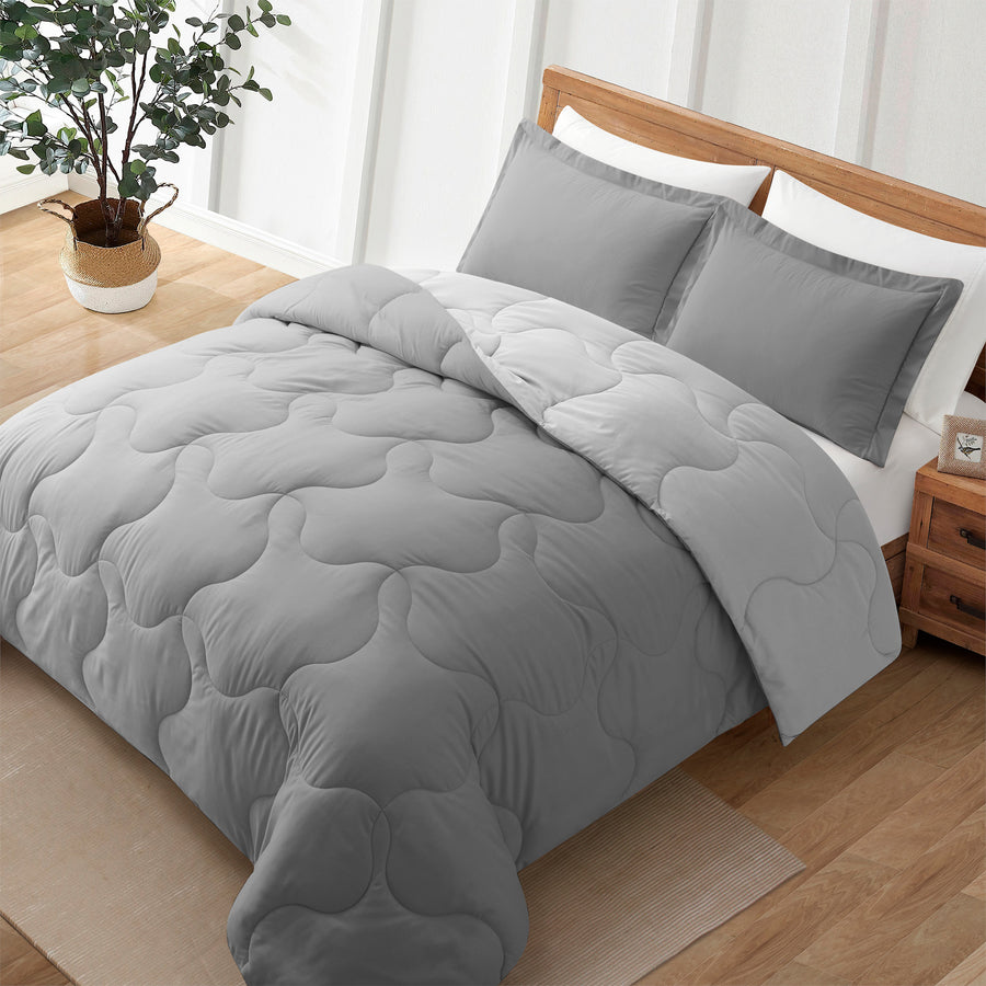 Lightweight Reversible Microfiber Down Alternative Comforter Set, Dark GrayandLight Gray, Full Queen Image 1