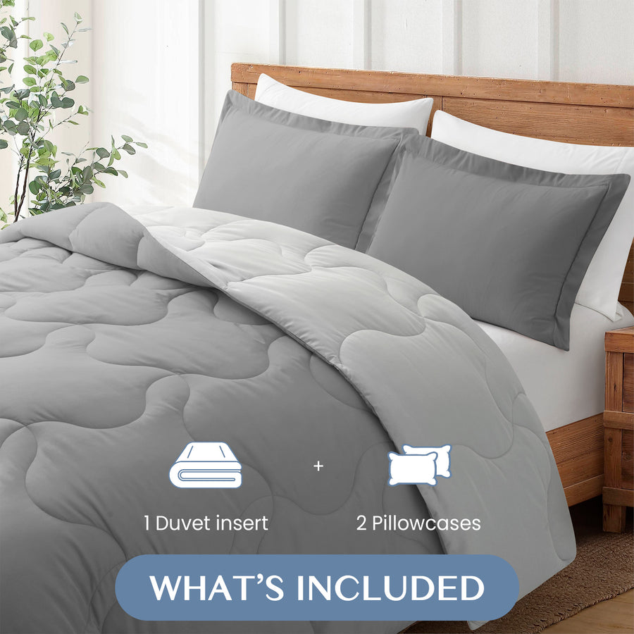 Lightweight Reversible Microfiber Down Alternative Comforter Set, Dark GrayandLight Gray, King Image 1