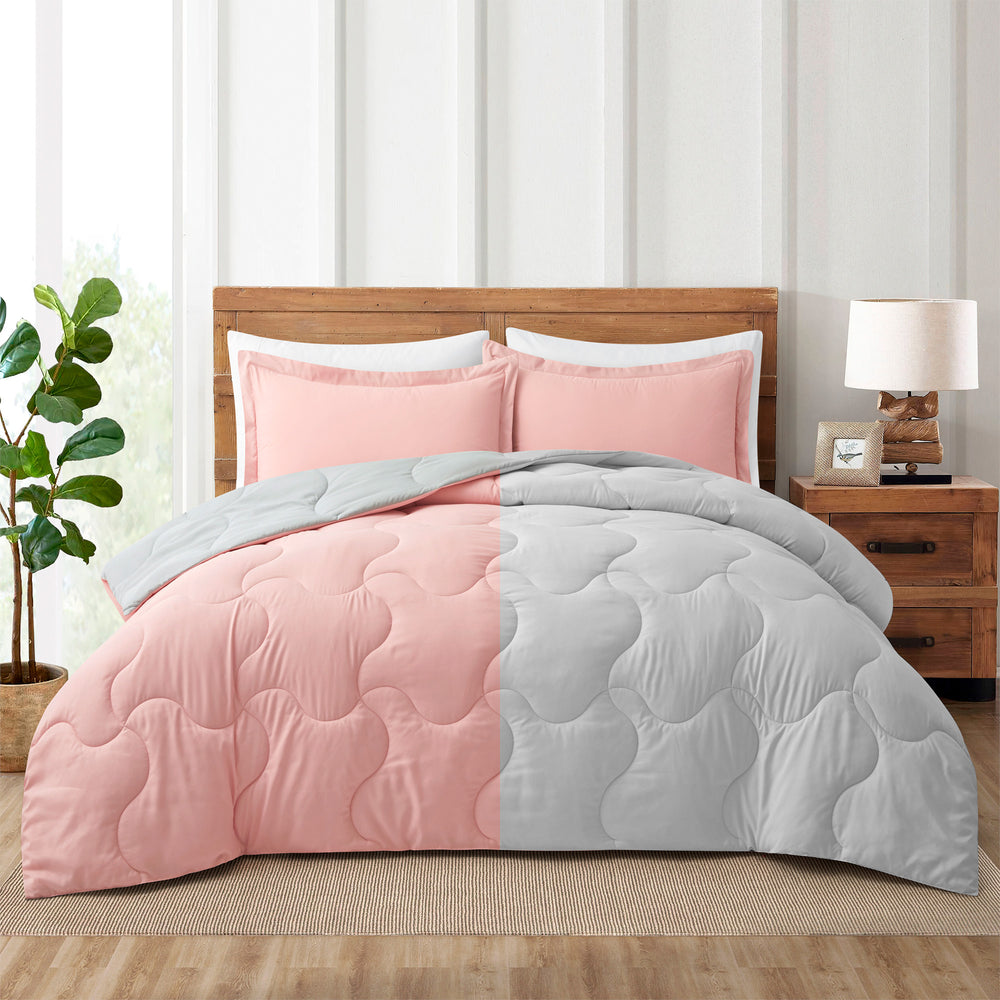 Elegant Comfort Premium Quality lightweight Reversible Down Alternative 3-Piece Comforter Set, PinkandLight Gray, King Image 2