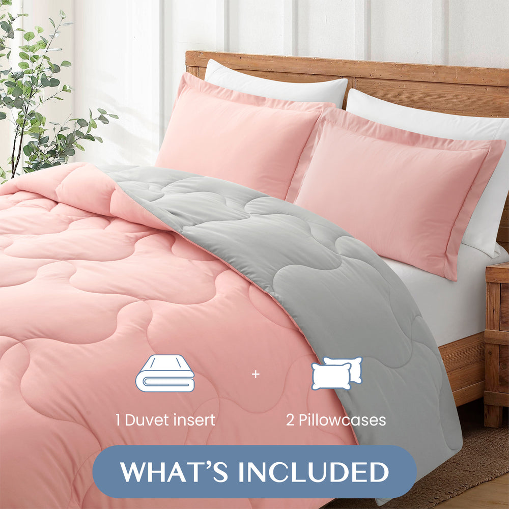 Elegant Comfort Premium Quality lightweight Reversible Down Alternative 2-Piece Comforter Set, PinkandLight Gray, Twin Image 2