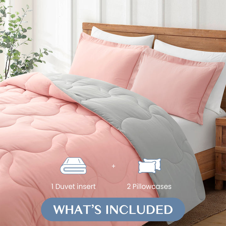 Elegant Comfort Premium Quality lightweight Reversible Down Alternative 3-Piece Comforter Set, PinkandLight Gray, Full Image 3