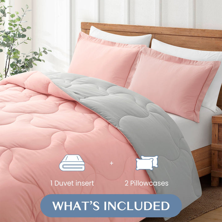 Elegant Comfort King Reversible Down Alternative Comforter Set Pink Light Gray Image 3