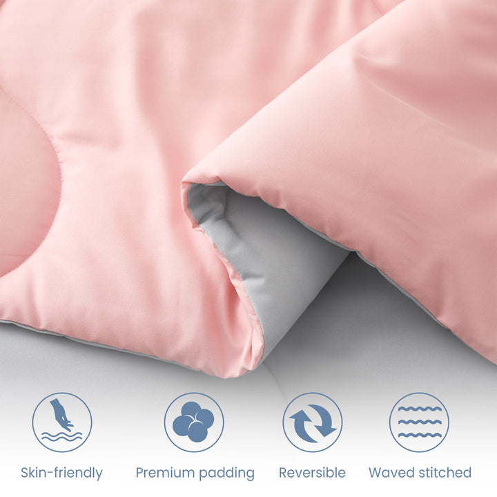Elegant Comfort Premium Quality lightweight Reversible Down Alternative 3-Piece Comforter Set, PinkandLight Gray, Full Image 4