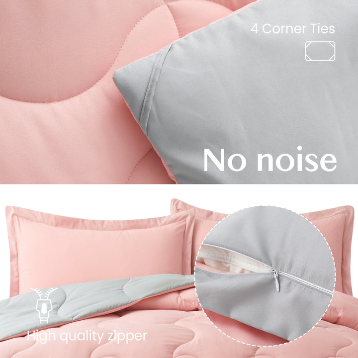 Elegant Comfort Reversible Down Alternative Comforter Set Pink Light Gray Full Queen Image 5