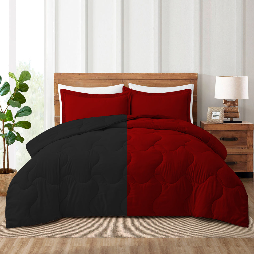 Reversible Down Alternative Comforter Set King Black Red Soft Microfiber Image 2