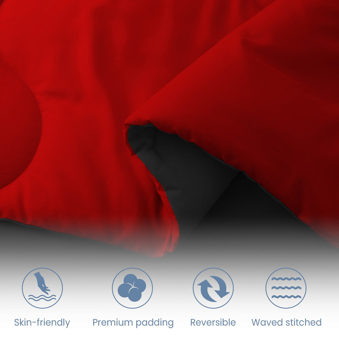Reversible Superior Soft Comforter Sets, Down Alternative Comforter, BlackandRed, Twin Image 4