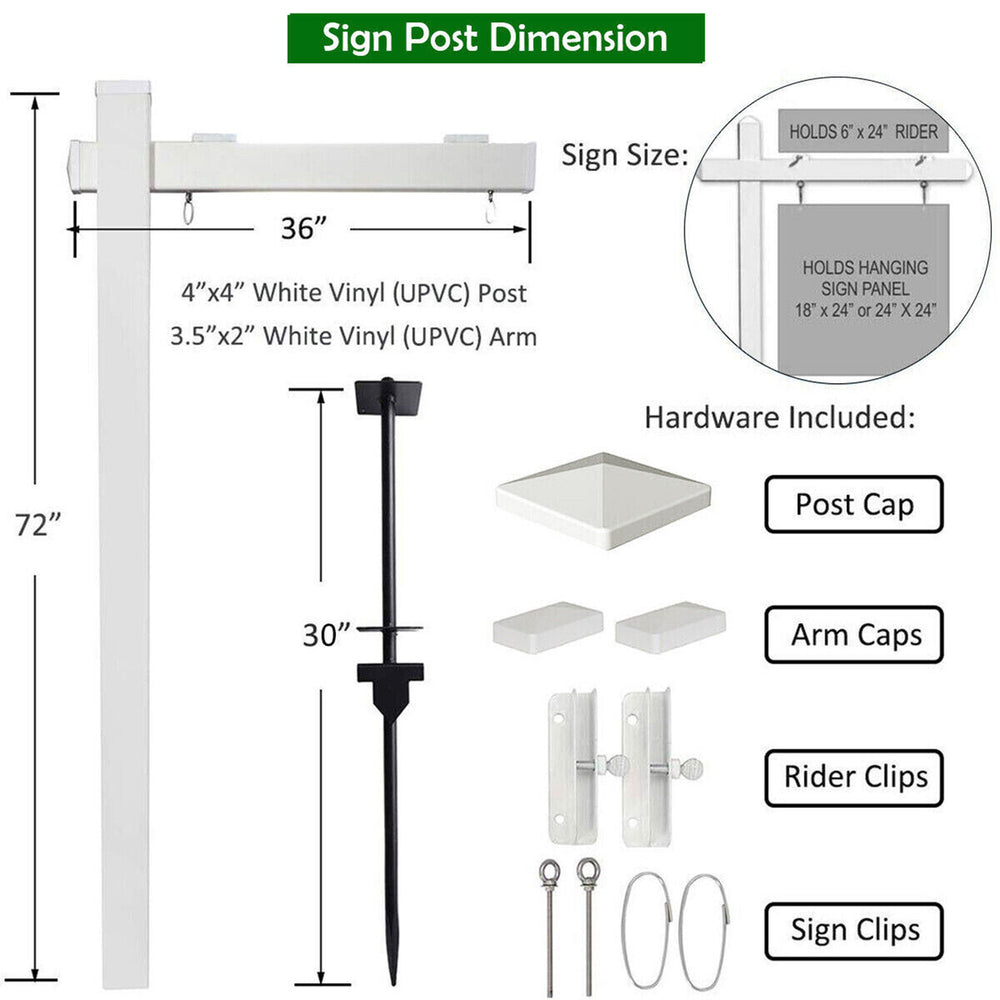 2 PCS 6 UPVC Real Estate Sign Post Open House Yard Home for Sale White W/Stake Image 2