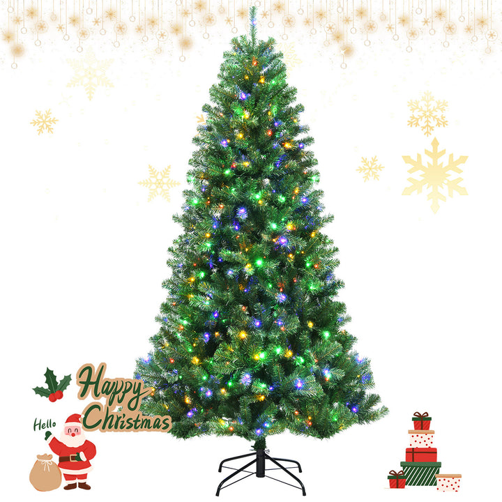 6/7/8 FT Pre-lit Artificial Christmas Tree Hinged Xmas Tree w/ 9 Lighting Modes Image 5