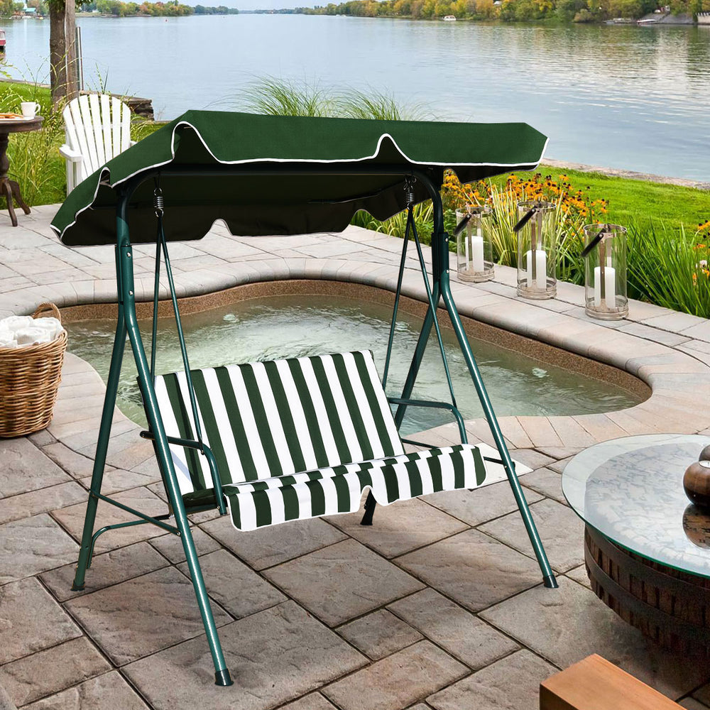 Loveseat Patio Canopy Swing Glider Hammock Cushioned Steel Frame Outdoor Green Image 2