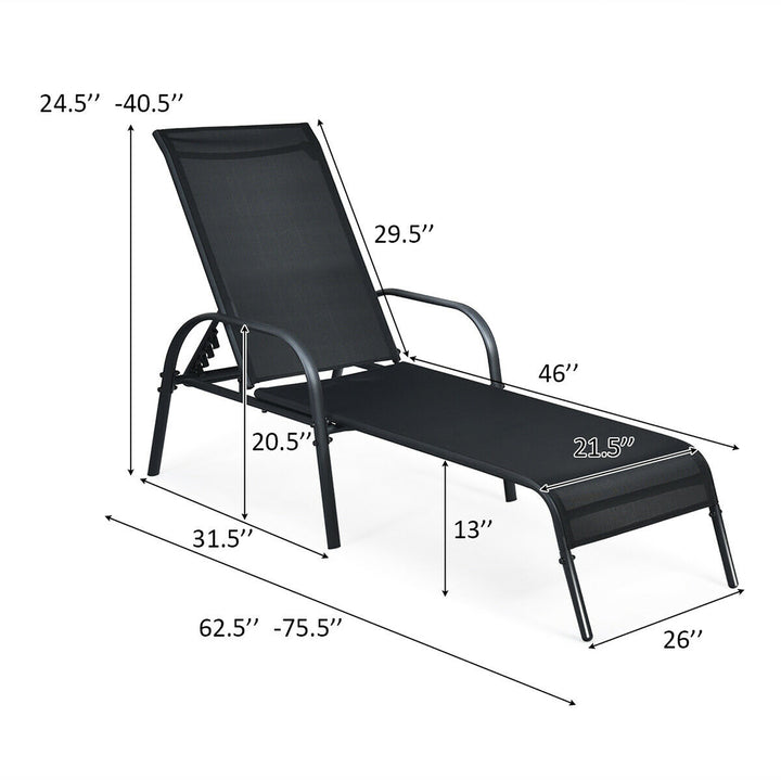 Patio Chaise Lounge Outdoor Folding Recliner Chair w/ Adjustable Backrest Black Image 3