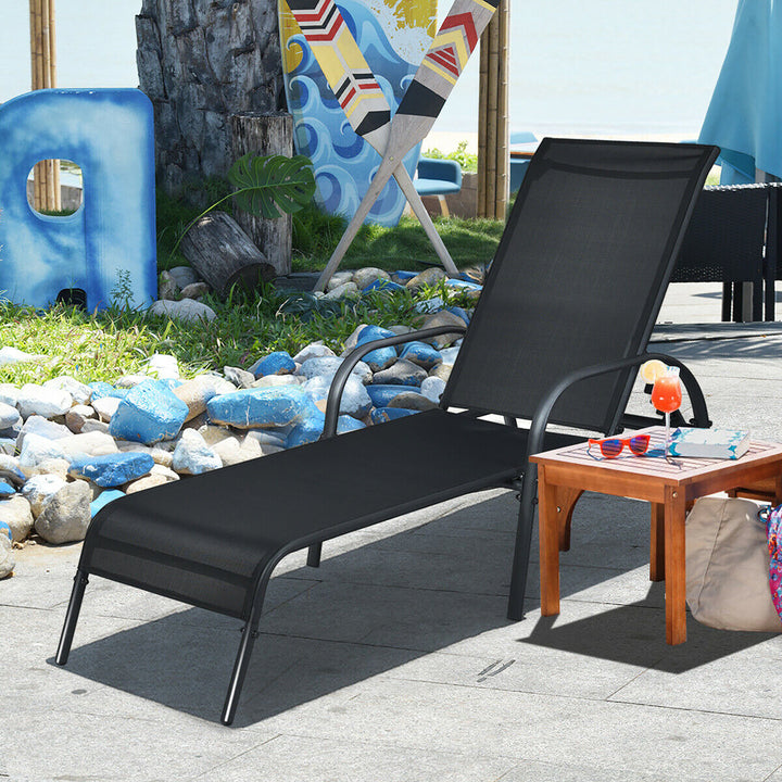 Patio Chaise Lounge Outdoor Folding Recliner Chair w/ Adjustable Backrest Black Image 4