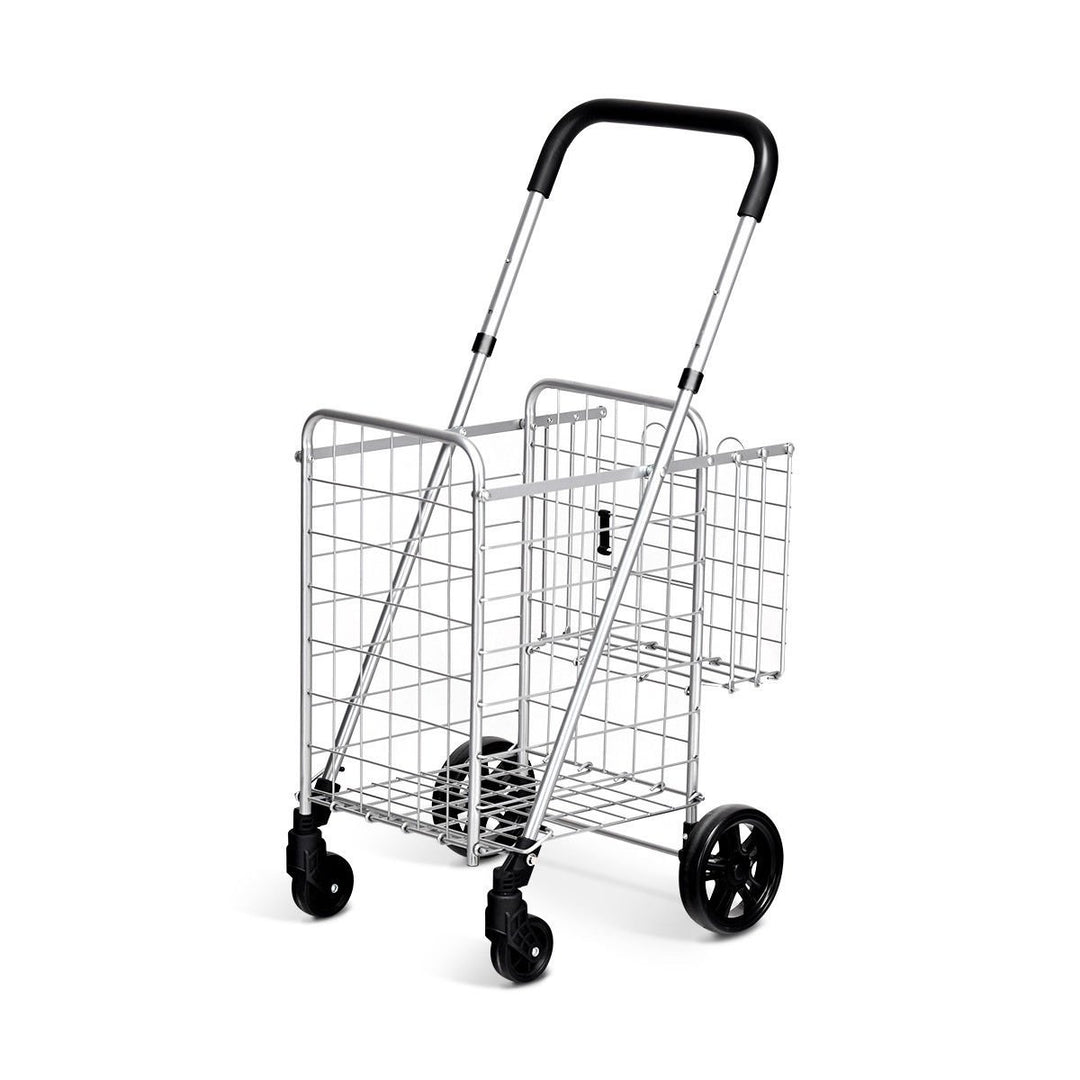 Folding Shopping Cart Jumbo Basket Rolling Utility Trolley Adjustable Handle Image 1