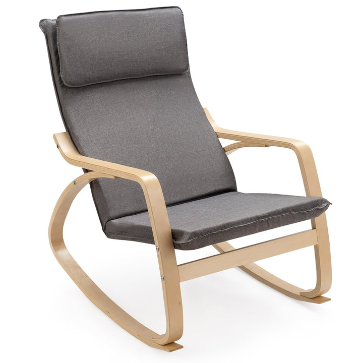 Costway Modern Bentwood Rocking Chair Fabric Upholstered Relax Rocker Lounge Chair Gray\Beige Image 1