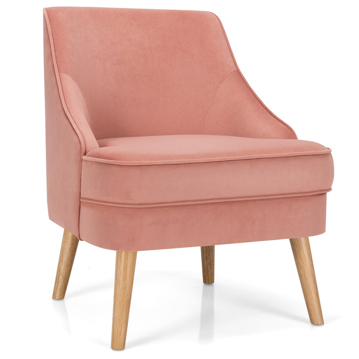 Costway Accent Chair Velvet Upholstered Single Sofa with Rubber Wood Legs Pink\Green\Grey Image 1