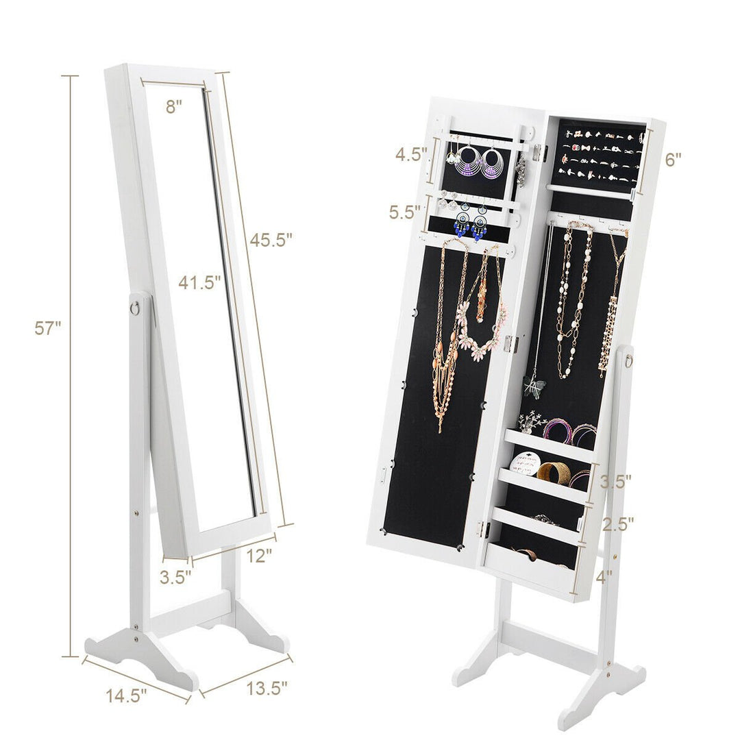 Mirrored Jewelry Cabinet Mirror Organizer Storage Ring Stand Image 2