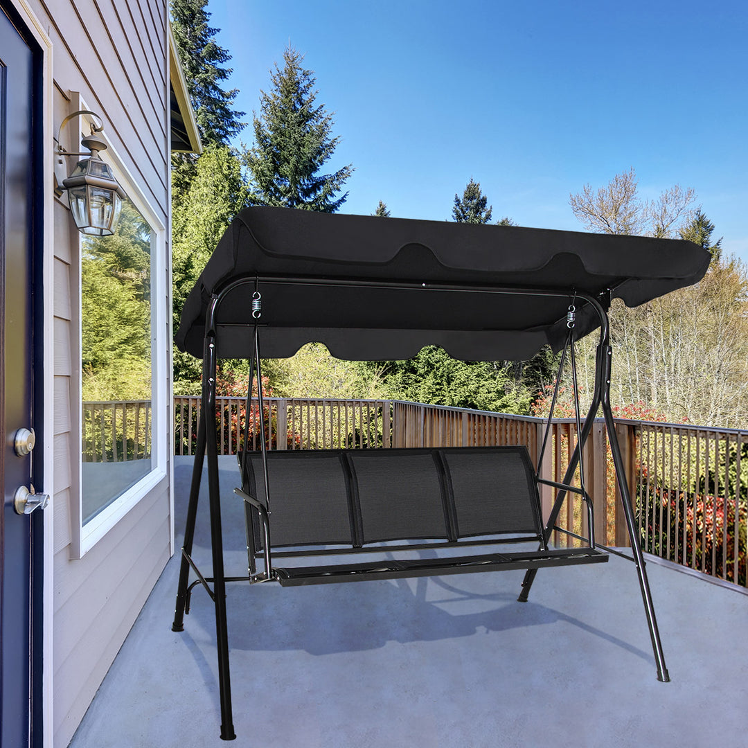 Outdoor Patio Swing Canopy 3 Person Canopy Swing Chair Patio Hammock Black Image 3