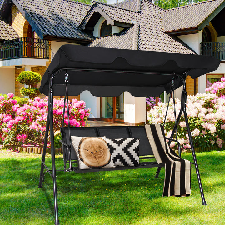 Outdoor Patio Swing Canopy 3 Person Canopy Swing Chair Patio Hammock Black Image 4