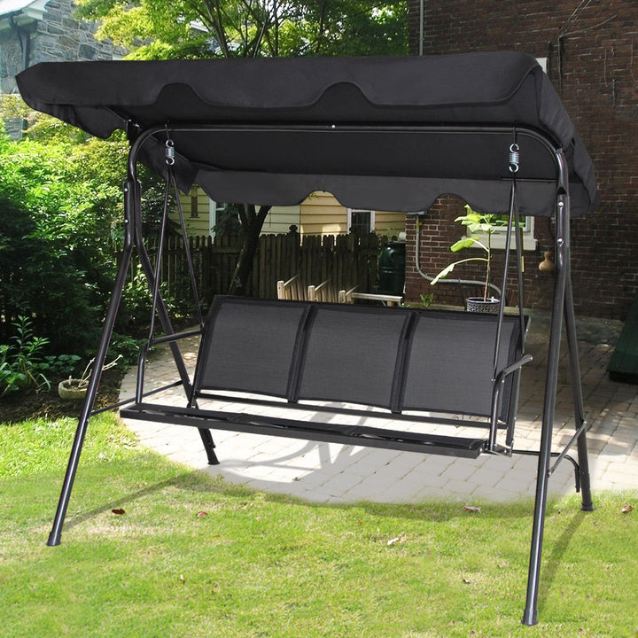 Outdoor Patio Swing Canopy 3 Person Canopy Swing Chair Patio Hammock Black Image 5