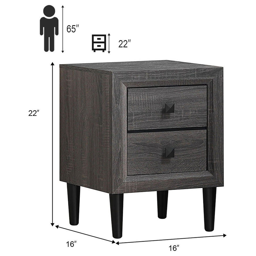 Nightstand W/2 Drawers Multipurpose Retro Grey Bedside Table Fully Assembled Image 2