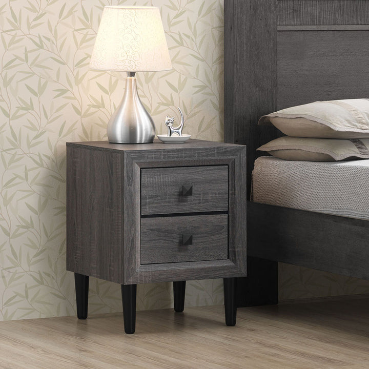 Nightstand W/2 Drawers Multipurpose Retro Grey Bedside Table Fully Assembled Image 3