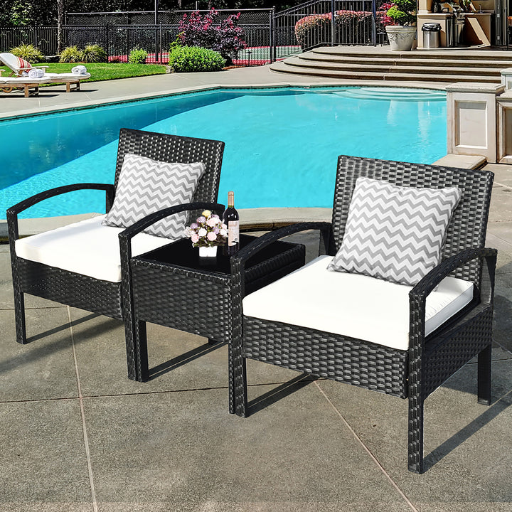 3PCS Patio Rattan Furniture Set Table and Chairs Set with Cushions Outdoor Image 3