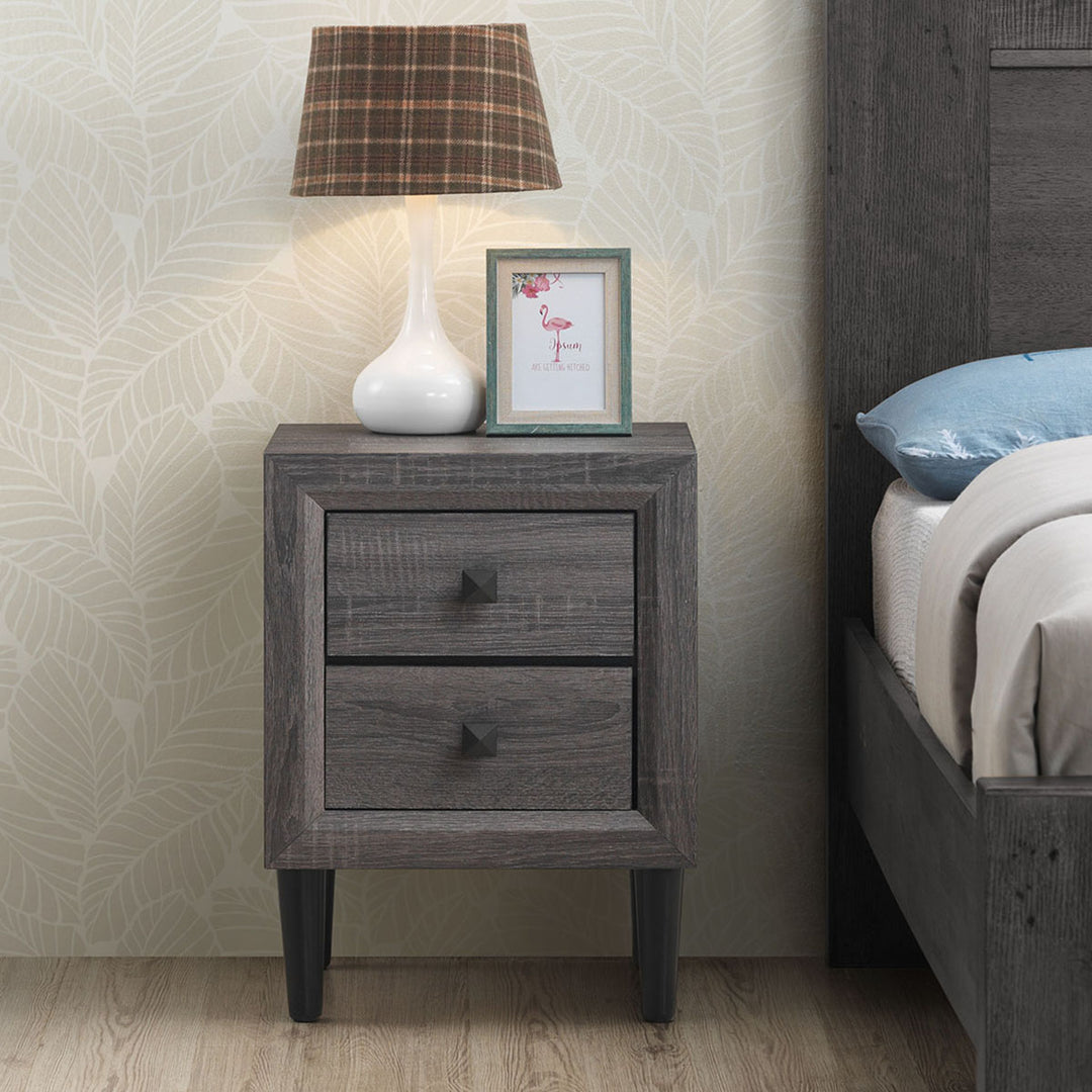 Nightstand W/2 Drawers Multipurpose Retro Grey Bedside Table Fully Assembled Image 4